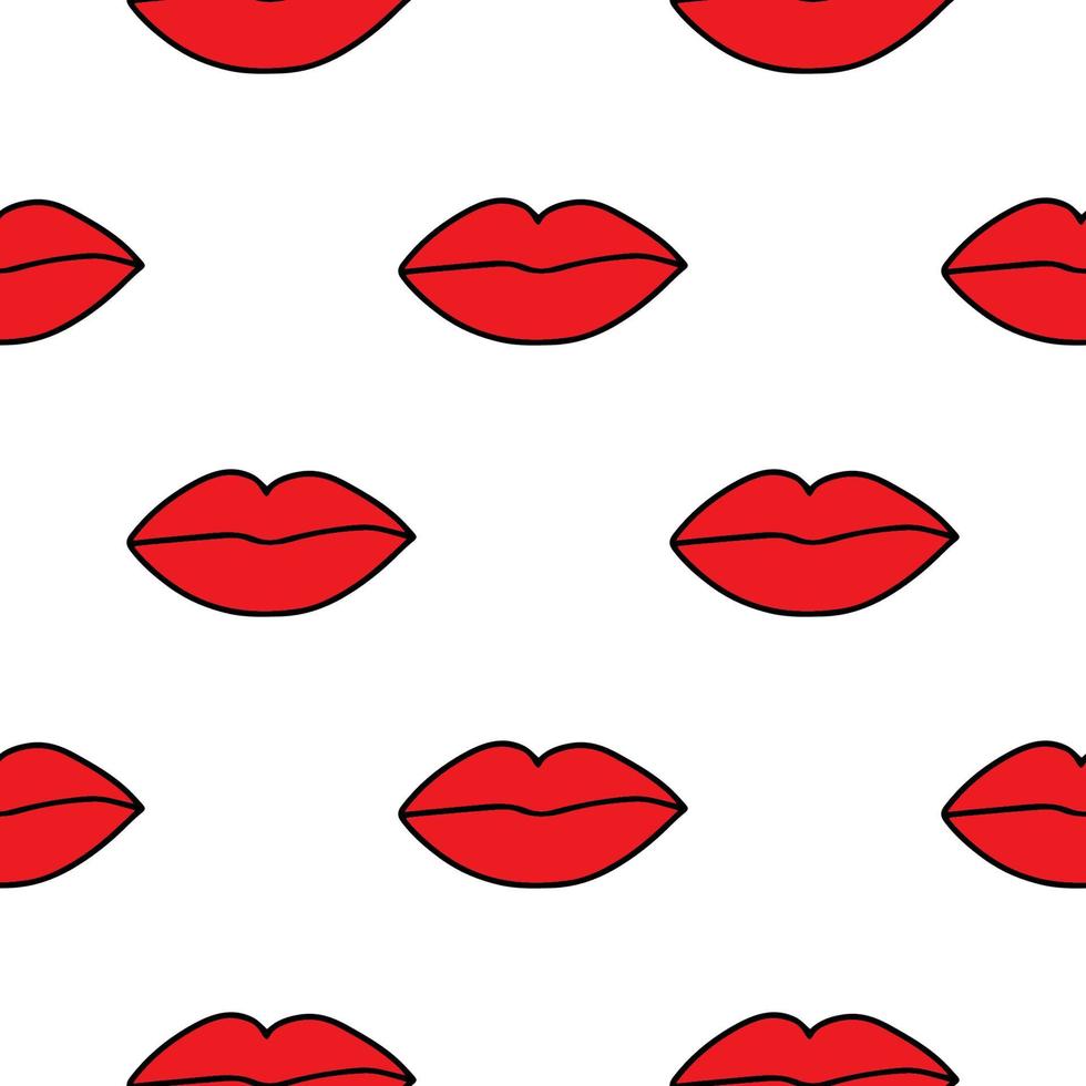baiser de rouge à lèvres modèle sans couture sur blanc. lèvres imprime illustration vectorielle. parfait pour la carte postale de la Saint-Valentin, la carte de voeux, le design textile, le tissu, le papier d'emballage, etc. vecteur