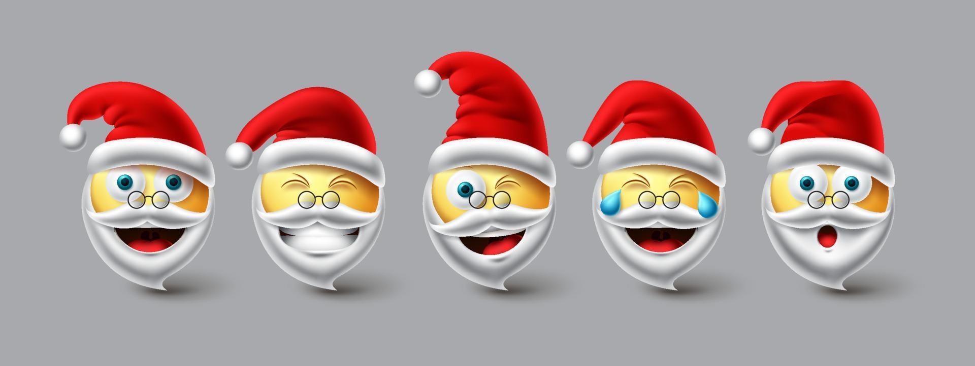 ensemble de vecteurs emoji de noël santa. emojis père noël portant une collection d'icônes de chapeau rouge isolée sur fond blanc pour les éléments de conception de personnage d'hiver de noël. illustration vectorielle. vecteur