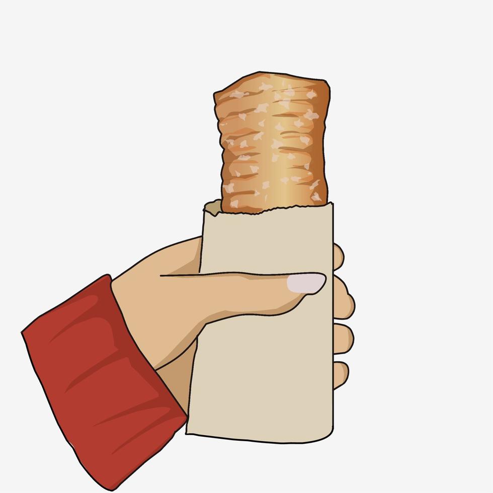 main de femme tenant du pain de mie enveloppement, illustration vectorielle. vecteur