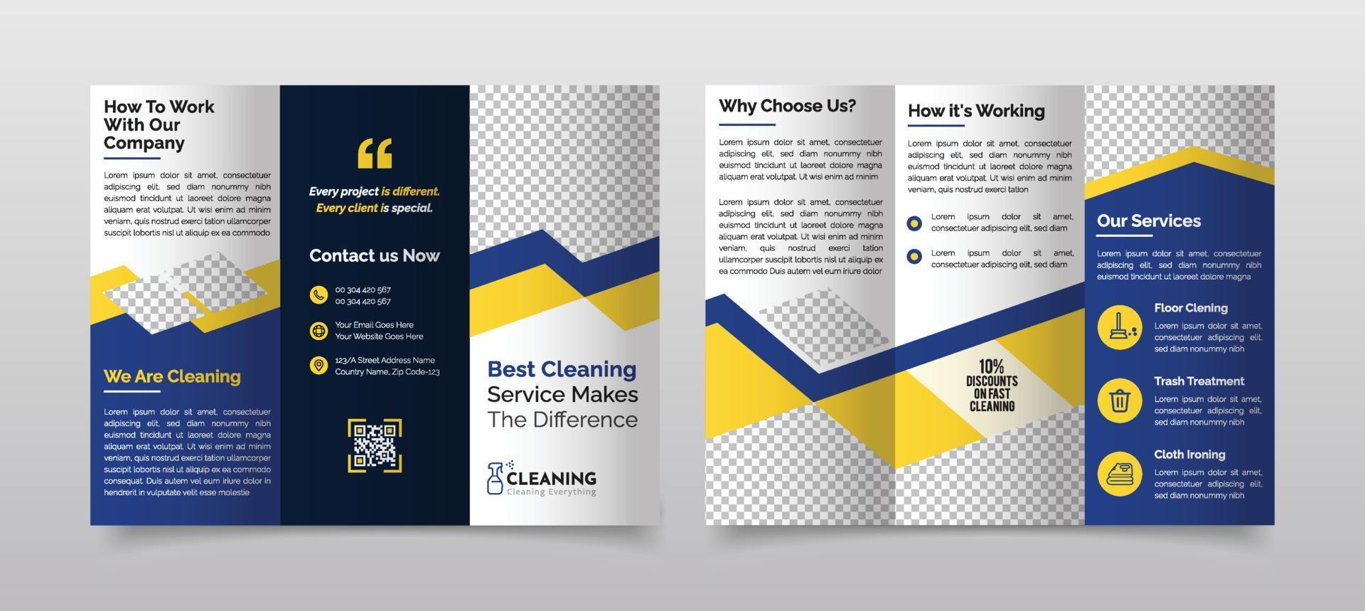 brochure à trois volets pour entreprise de services de nettoyage vecteur