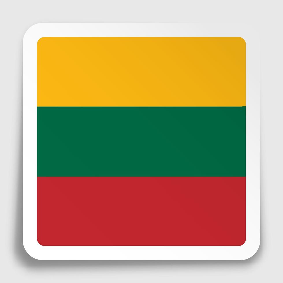 l'icône du drapeau de la lituanie sur papier autocollant carré avec ombre. bouton pour application mobile ou web. vecteur