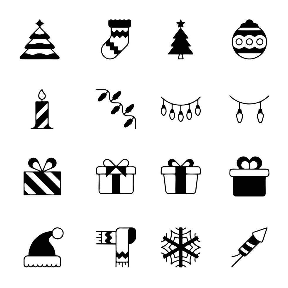 icônes de noël définies illustrations vectorielles vecteur