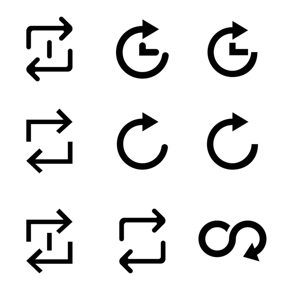 ensemble de répétition de flèches plates noires. panneaux de signalisation et web vecteur