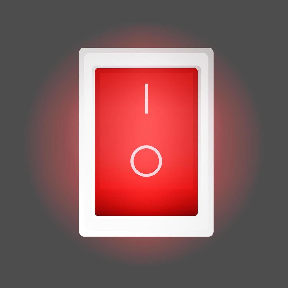 bouton marche/arrêt rouge. le bouton d'alimentation rouge s'allume. isolé. vecteur. vecteur