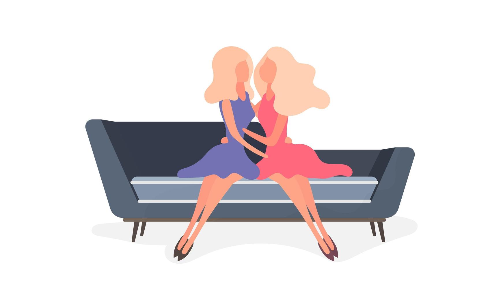 la fille embrasse la fille assise sur le canapé. notion de LGBT. isolé. vecteur. vecteur