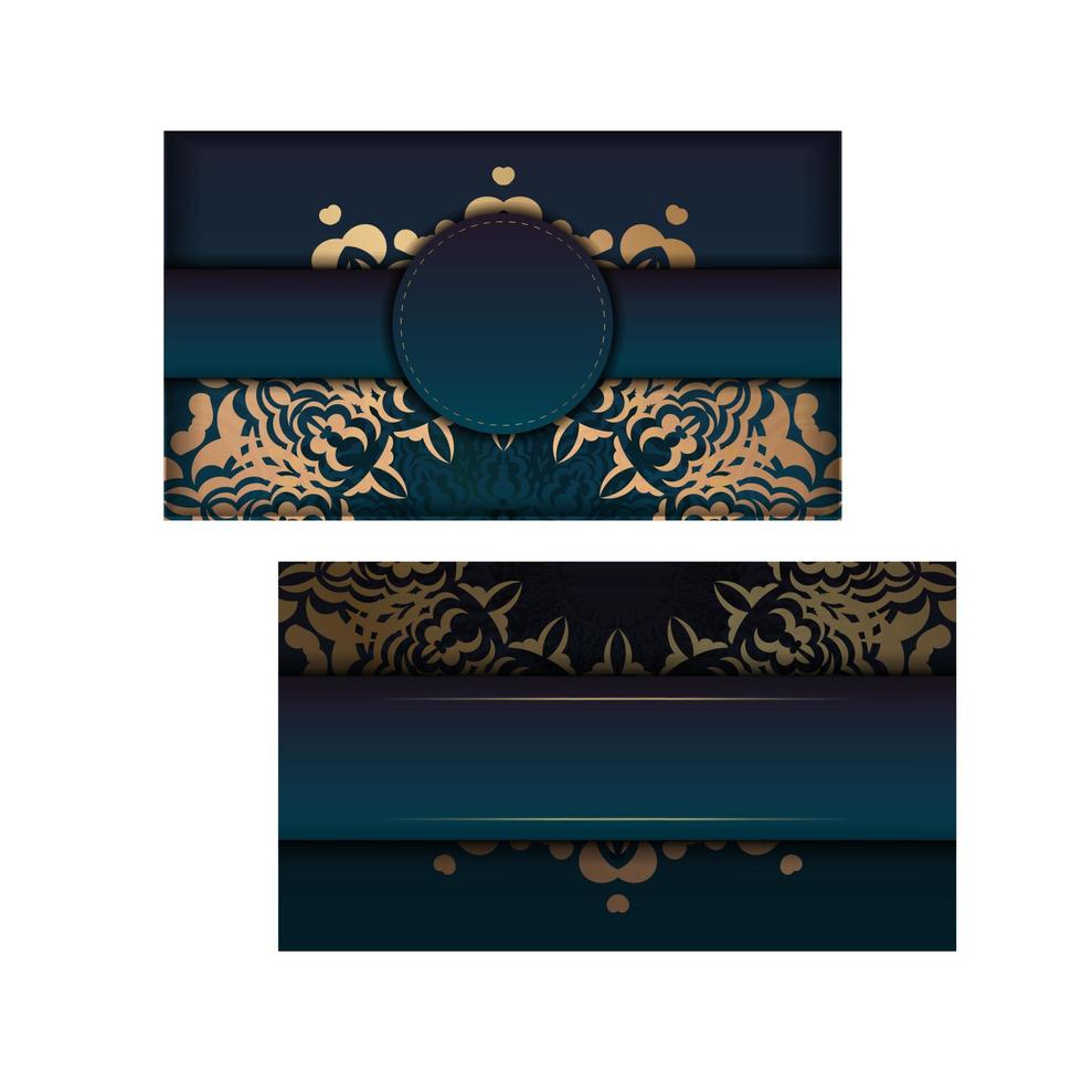 modèle de carte de voeux avec dégradé de couleur bleue avec motif or grec pour votre marque. vecteur