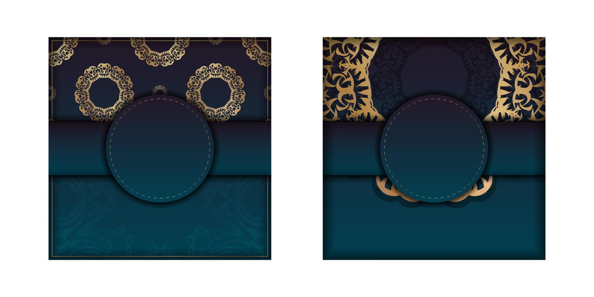 modèle de carte de voeux avec une couleur bleue dégradée avec un motif doré vintage pour votre marque. vecteur