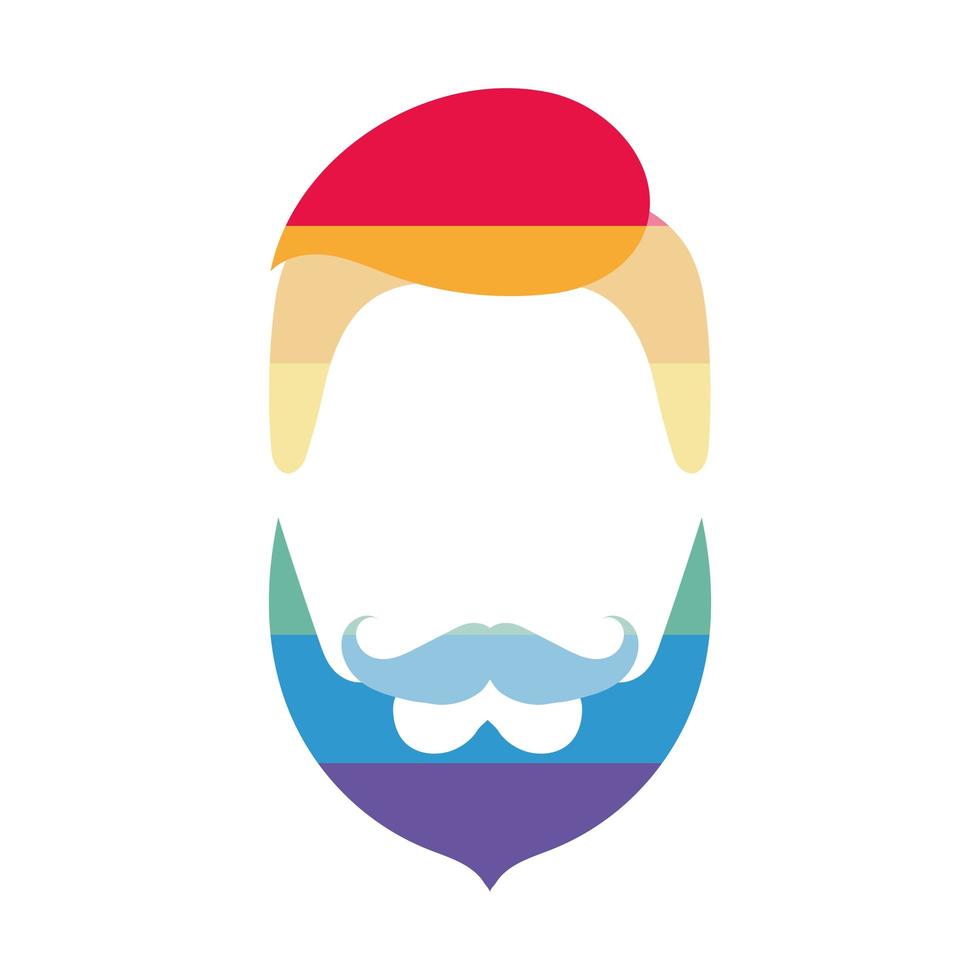 contour du visage masculin avec des couleurs lgbt. logo homme avec une barbe pour les thèmes lgbt. vecteur. vecteur