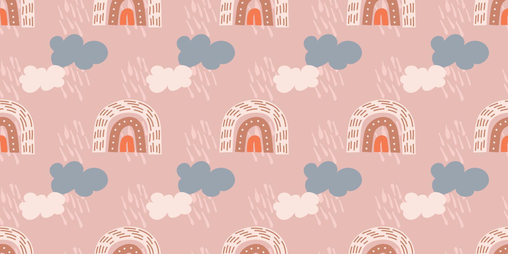 modèle sans couture avec des arcs-en-ciel, des nuages et des étoiles. joli motif sans fin pour les textiles pour enfants dans un style organique dessiné à la main. illustration vectorielle dans un style plat. vecteur