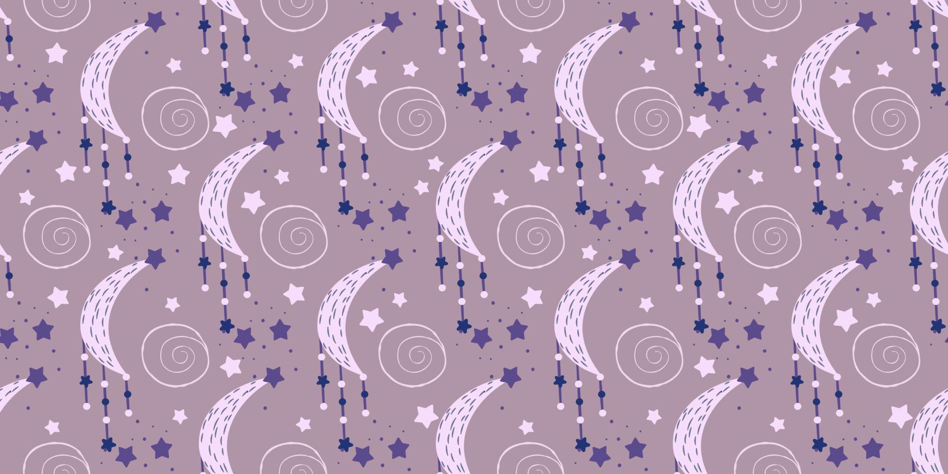 fond mystique avec la lune et les étoiles. Astrologie magique et le ciel étoilé. illustration vectorielle pour les textiles pour bébés. modèle sans couture pour les enfants vecteur