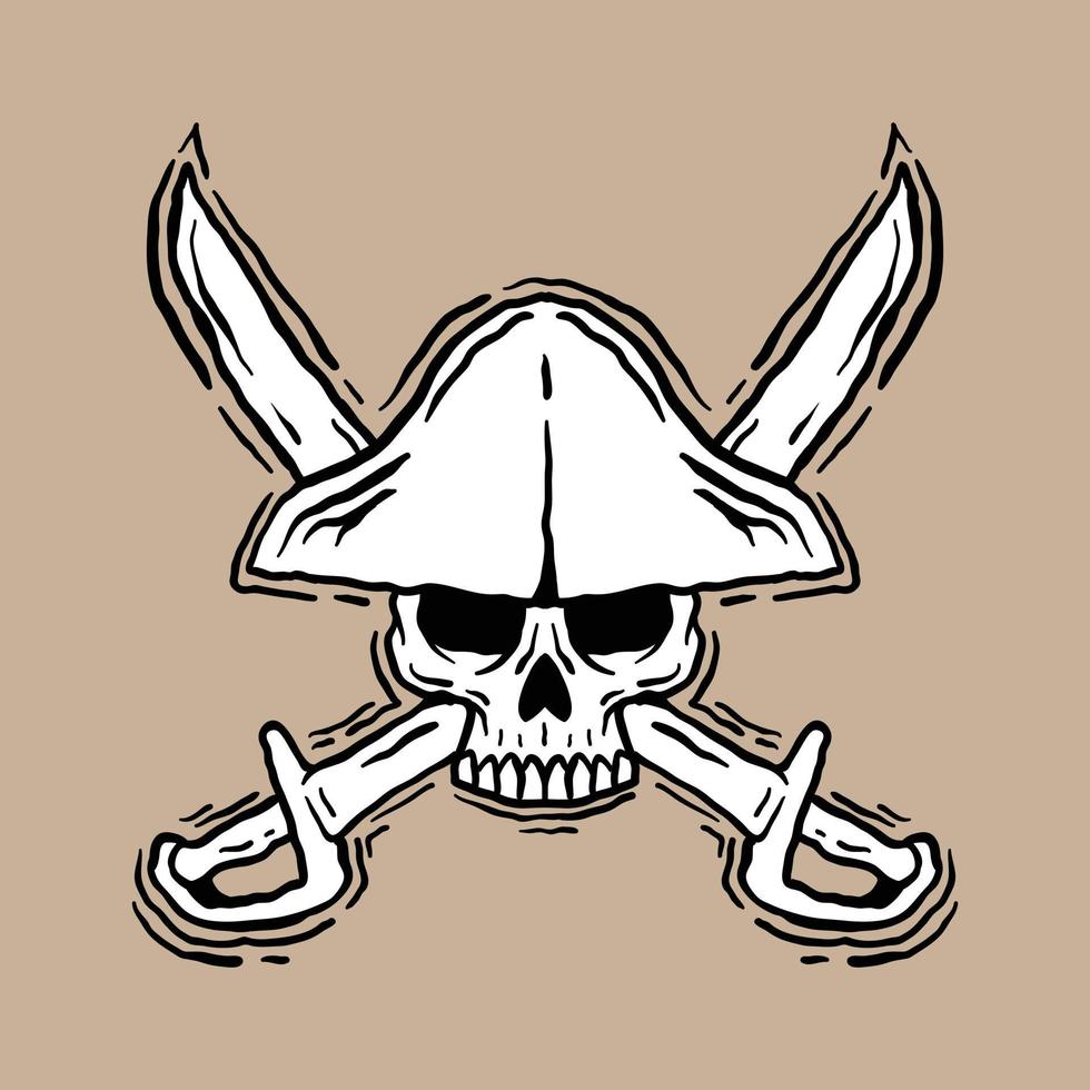 pirate de crâne, illustrations dessinées à la main. pour la conception de vêtements, vestes, affiches, autocollants, souvenirs, etc. vecteur