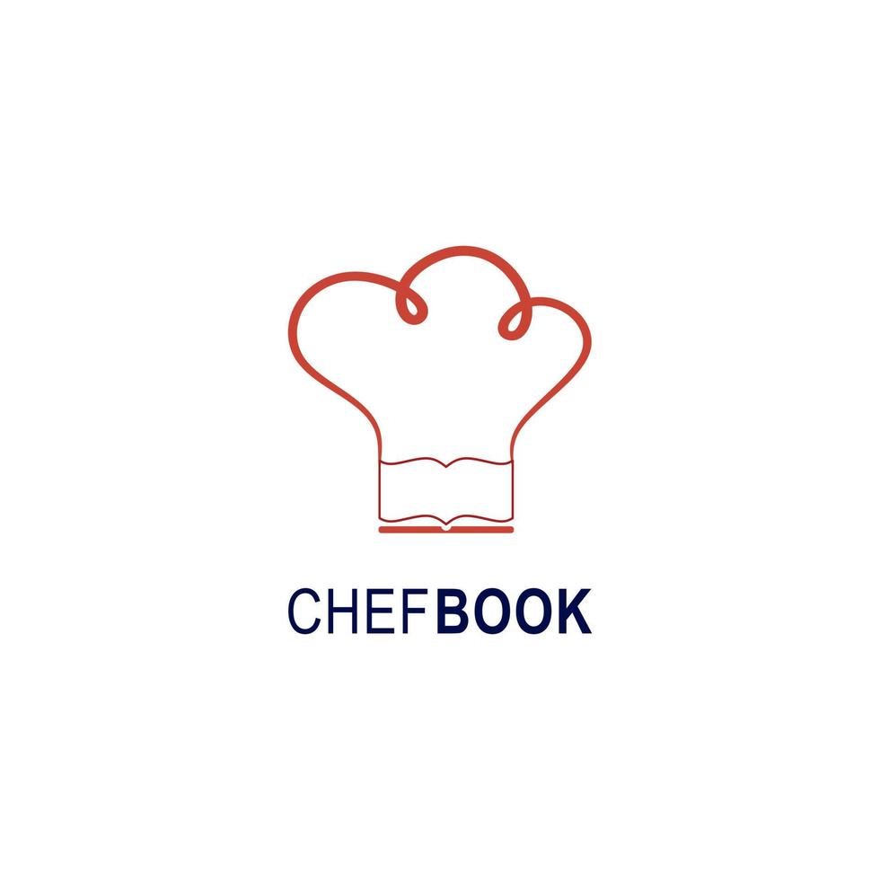 modèle de conception de logo de livre de chef. icône de chapeau de chef et emblème de livre pour les cours de cuisine, les cours et les écoles culinaires illustration vectorielle. éducation, entreprise, magasin d'alimentation et concept d'apprentissage. vecteur