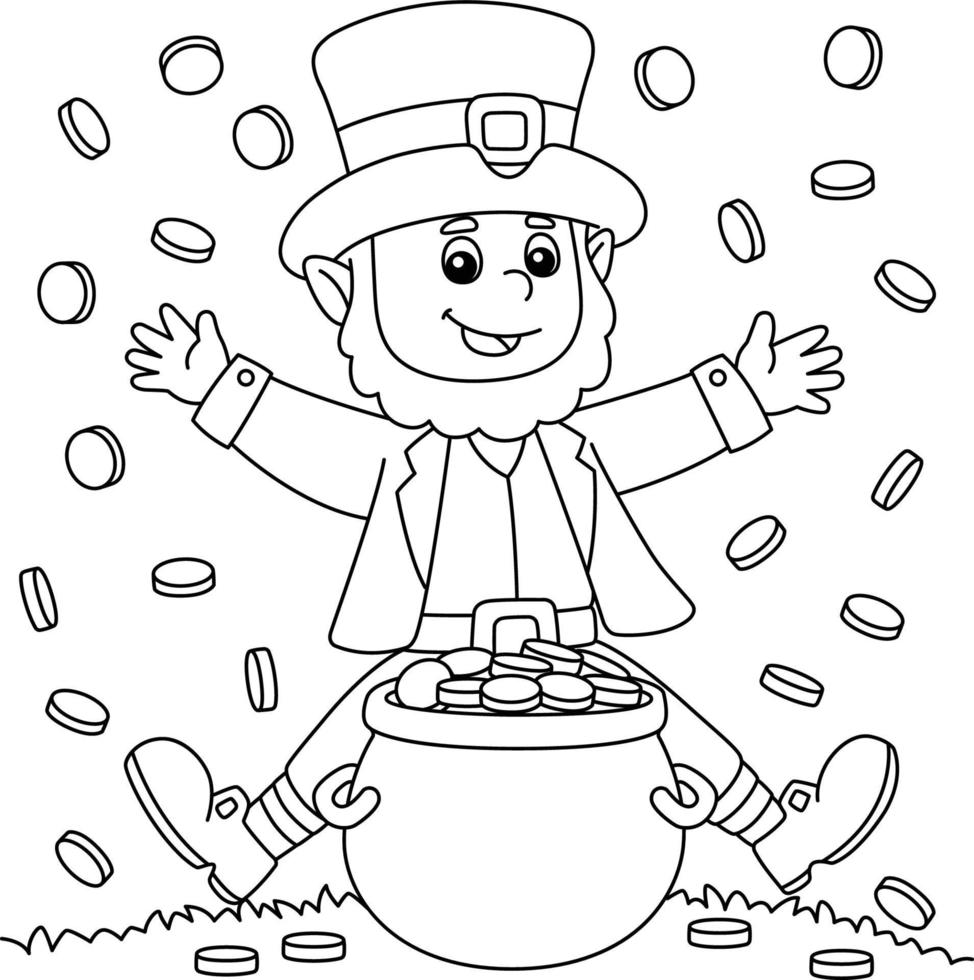 st. patricks day leprechaun jetant de l'or coloriage pour les enfants vecteur