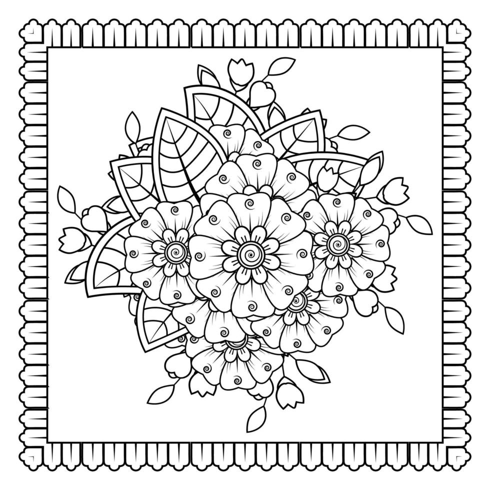 fleur de mehndi pour henné, mehndi, tatouage, décoration. ornement décoratif dans un style oriental ethnique, ornement de griffonnage, dessin à la main de contour. page de livre de coloriage. vecteur