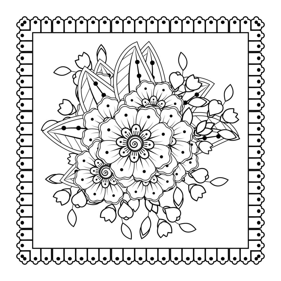 fleur de mehndi pour henné, mehndi, tatouage, décoration. ornement décoratif dans un style oriental ethnique, ornement de griffonnage, dessin à la main de contour. page de livre de coloriage. vecteur