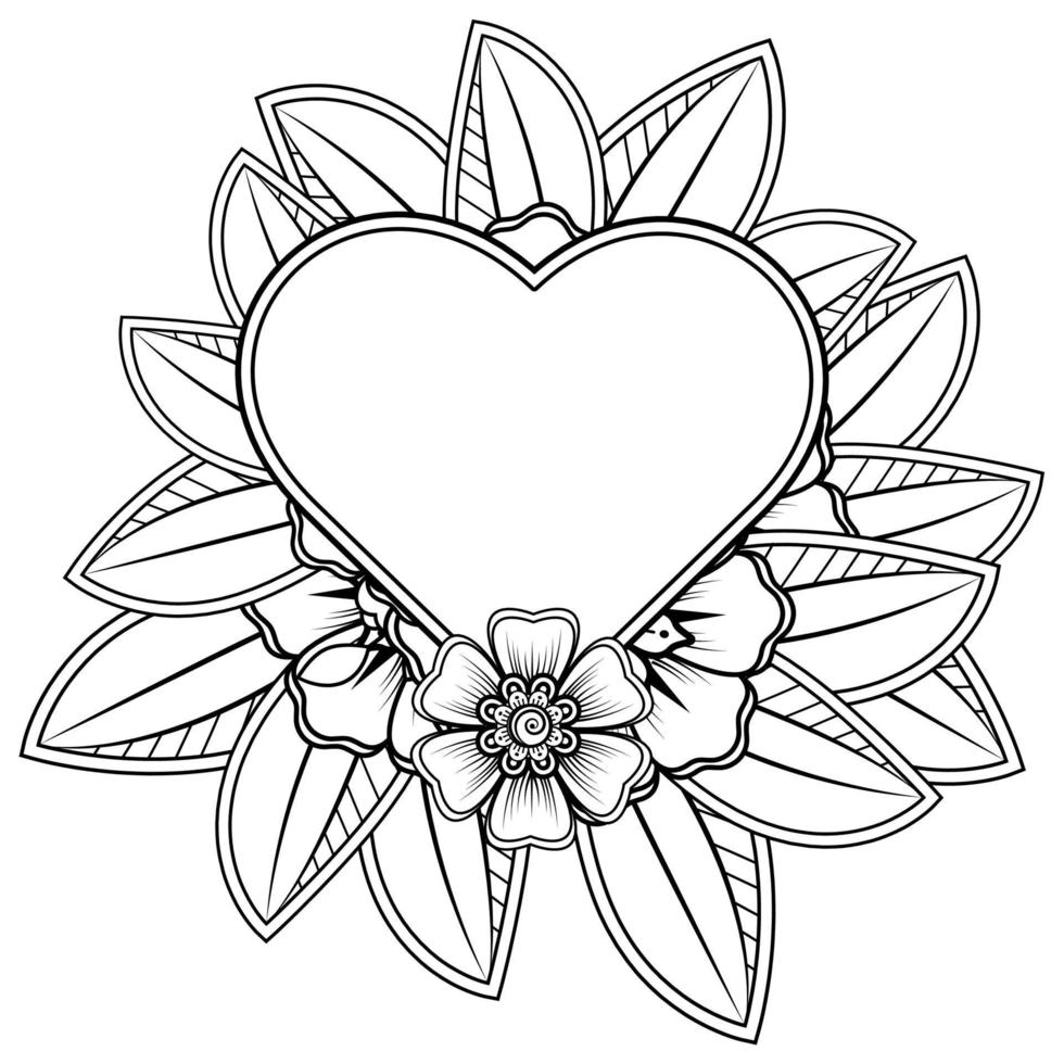 fleur de mehndi avec cadre en forme de coeur. décoration en ornement oriental ethnique, doodle. vecteur