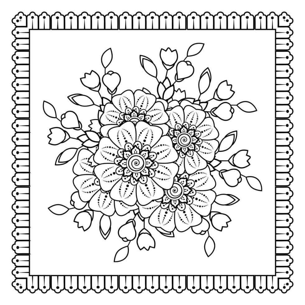 fleur de mehndi pour henné, mehndi, tatouage, décoration. ornement décoratif dans un style oriental ethnique, ornement de griffonnage, dessin à la main de contour. page de livre de coloriage. vecteur