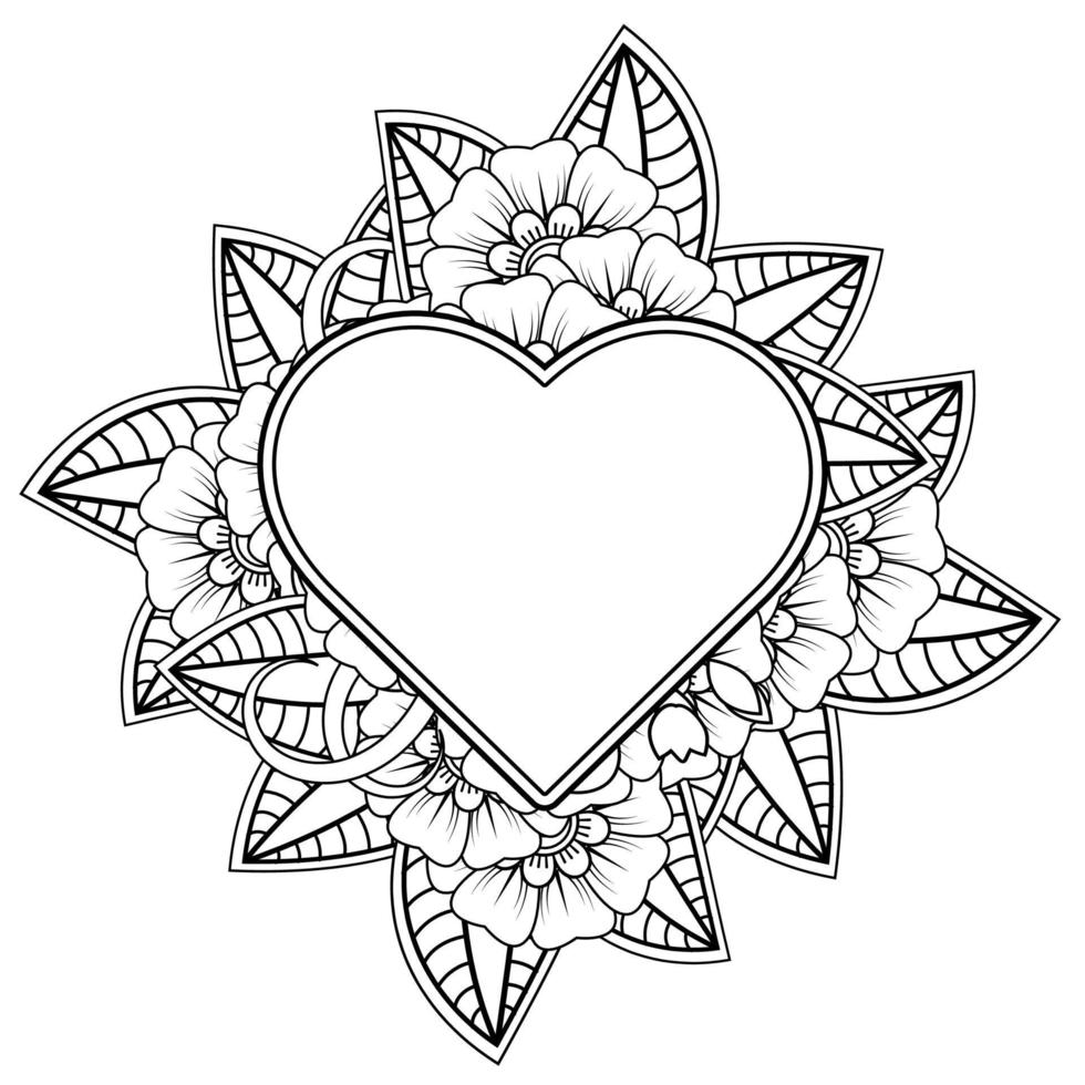 fleur de mehndi avec cadre en forme de coeur. décoration en ornement oriental ethnique, doodle. vecteur