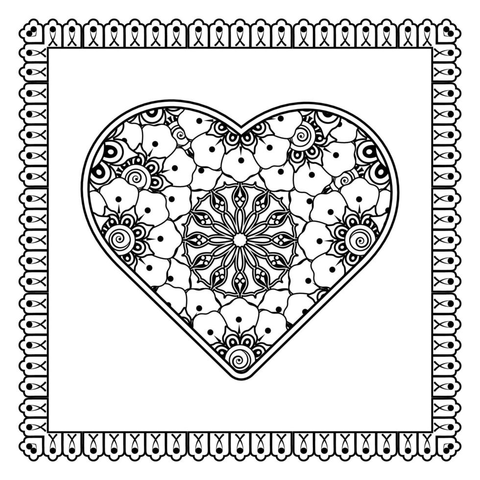 fleur de mehndi avec cadre en forme de coeur. décoration en ornement oriental ethnique, doodle. vecteur