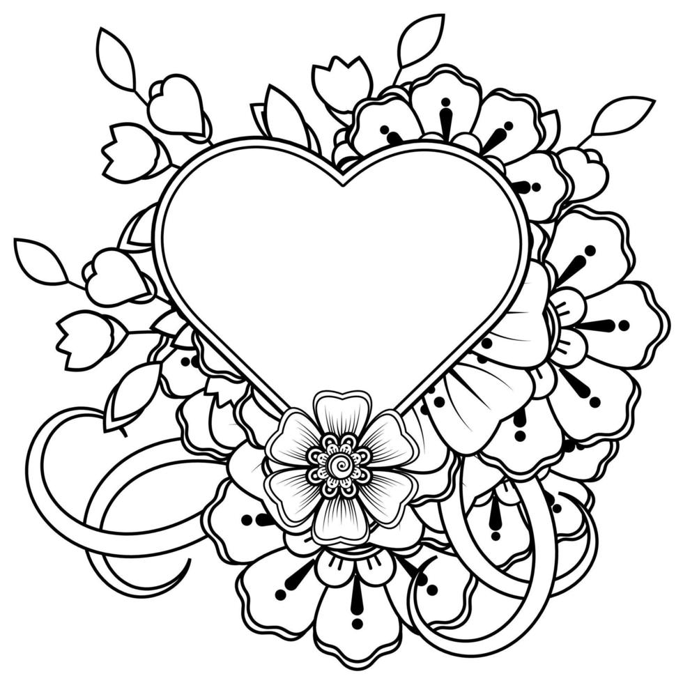 fleur de mehndi avec cadre en forme de coeur. décoration en ornement oriental ethnique, doodle. vecteur