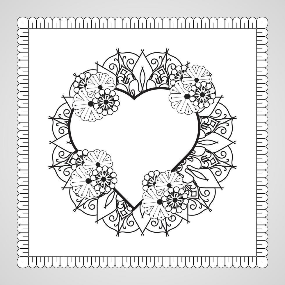 coeur dessiné à la main avec mandala. décoration en ornement oriental ethnique doodle vecteur