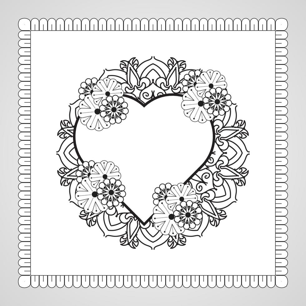 coeur dessiné à la main avec mandala. décoration en ornement oriental ethnique doodle vecteur