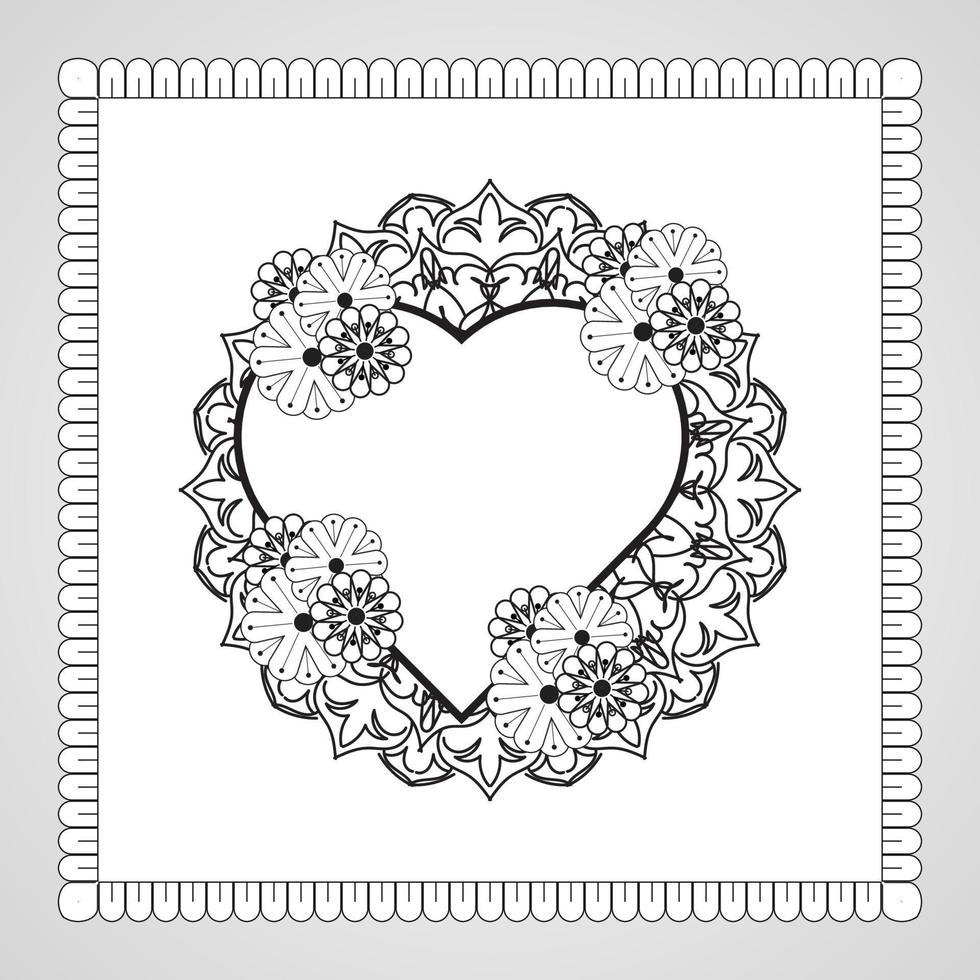 coeur dessiné à la main avec mandala. décoration en ornement oriental ethnique doodle vecteur