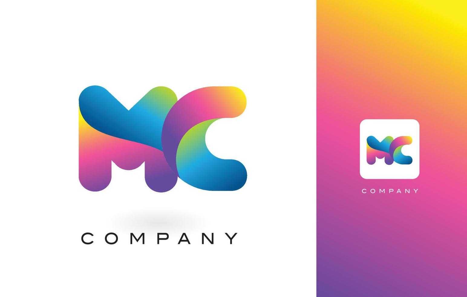 lettre du logo mc avec de belles couleurs vibrantes arc-en-ciel. vecteur de lettres violet et magenta à la mode coloré.