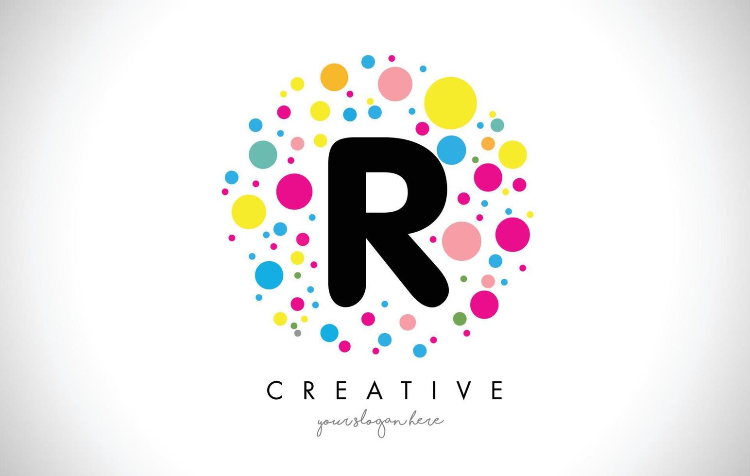 création de logo de lettre de points de bulle r avec des bulles colorées créatives. vecteur