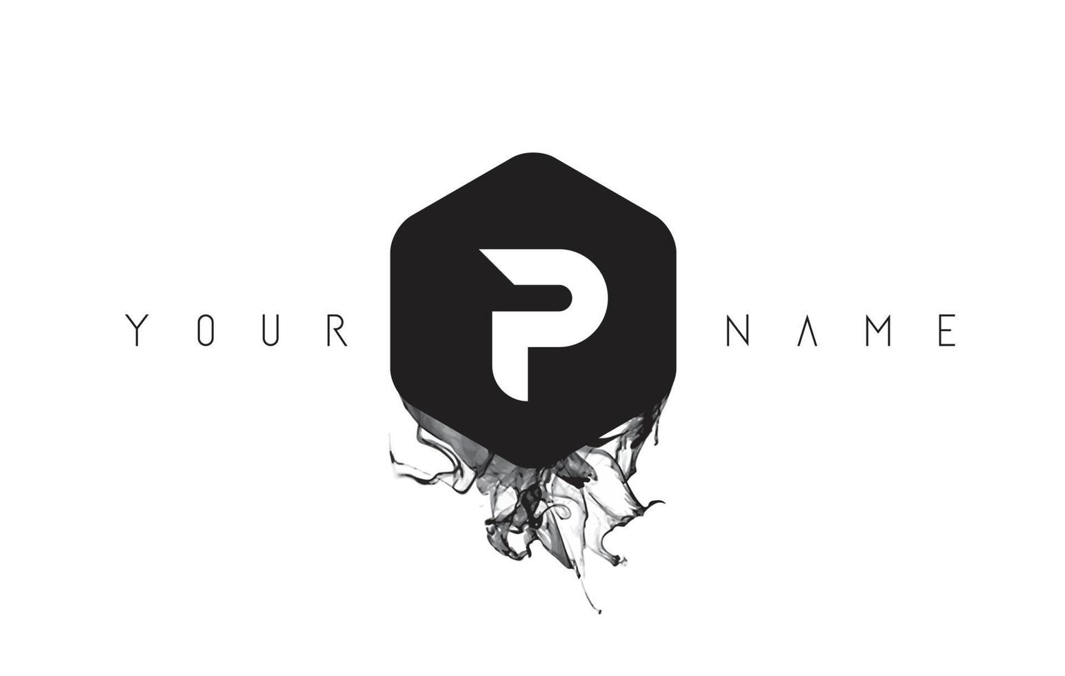 création de logo de lettre p avec déversement d'encre noire vecteur