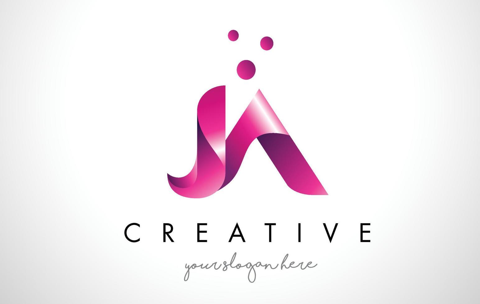 création de logo de lettre ja avec des couleurs et des points violets vecteur