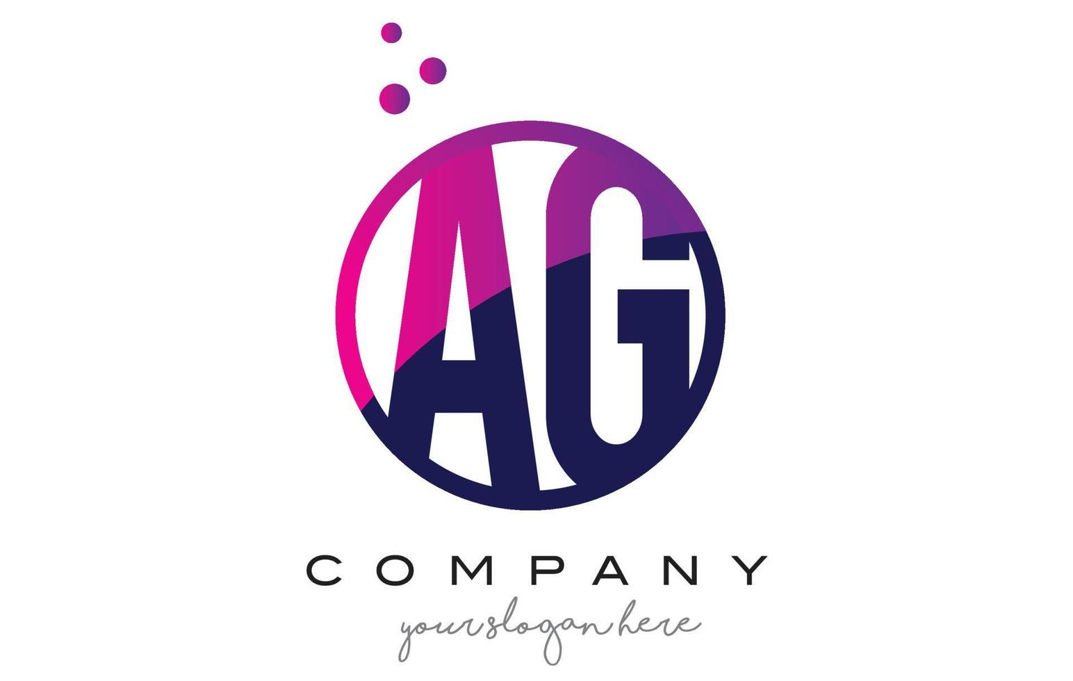 création de logo de lettre ag ag cercle avec des bulles de points violets vecteur