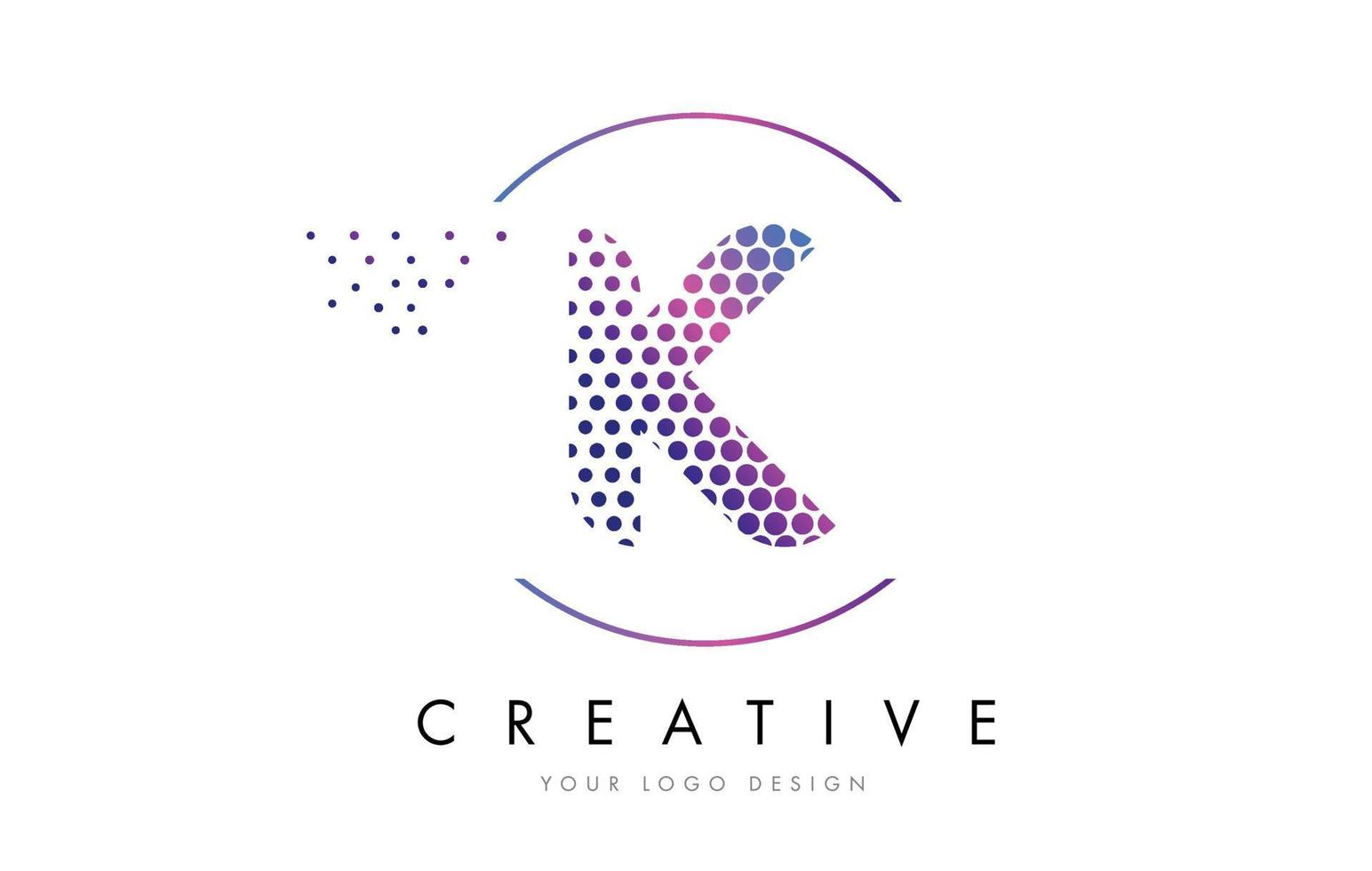 k rose magenta en pointillé bulle lettre logo design vecteur