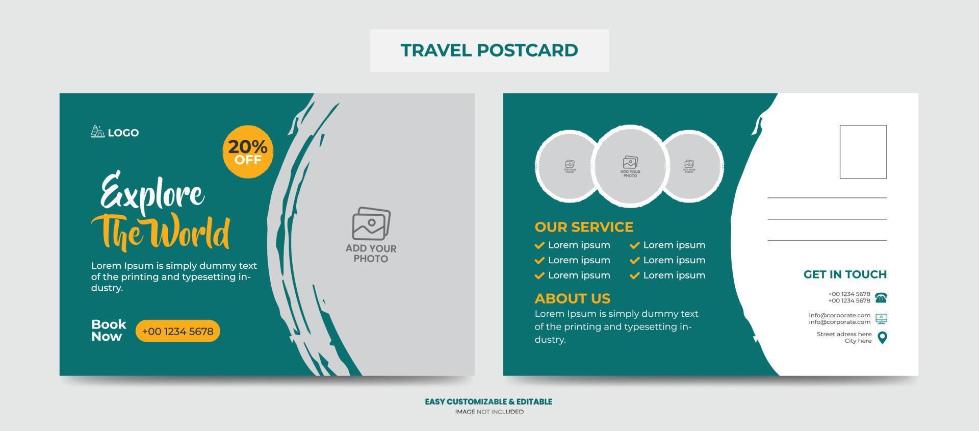 modèle de conception de carte postale de voyage moderne. carte postale d'entreprise de voyage vecteur