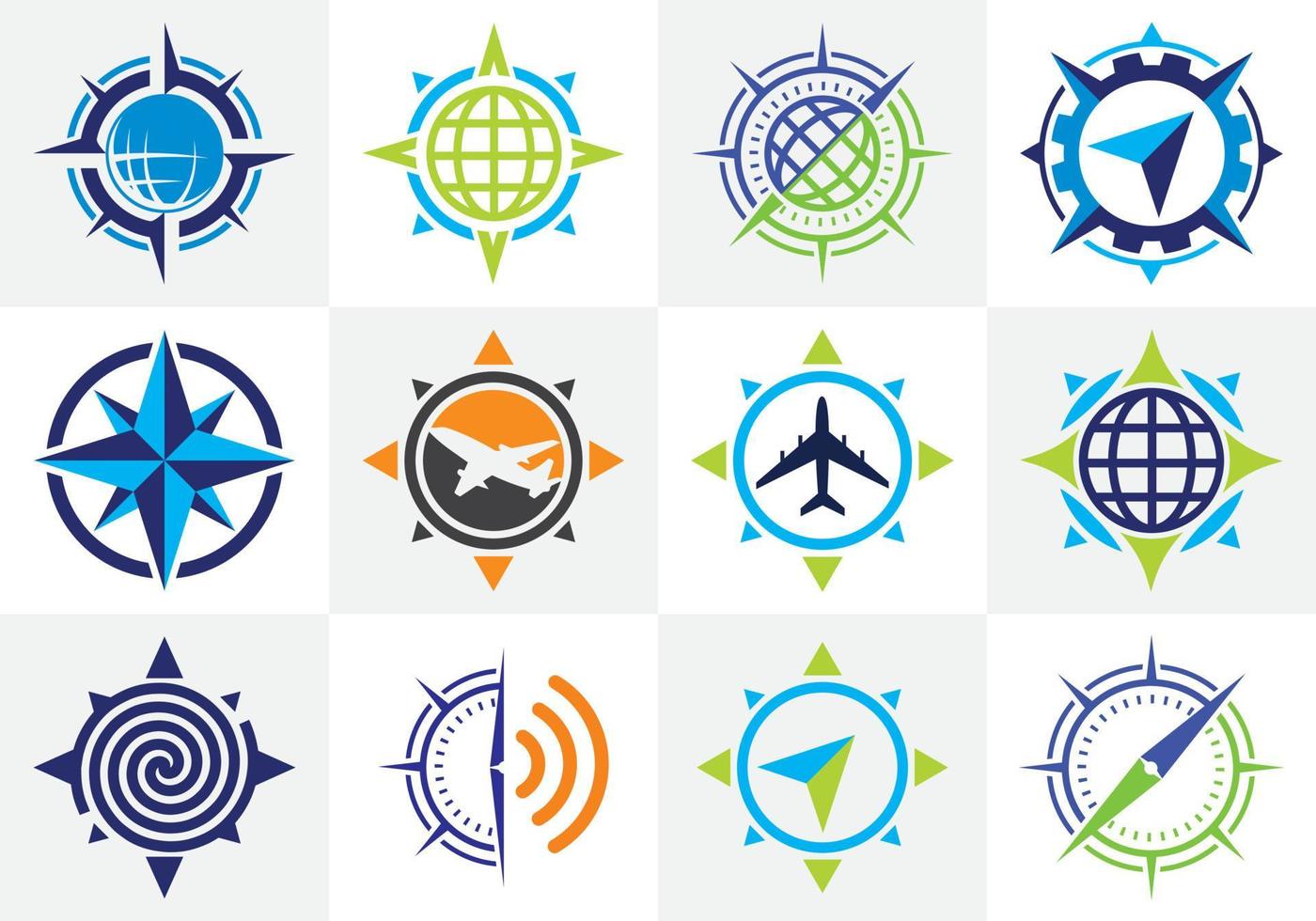 Boussole logo vector icon set, symbole de signe de navigation moderne