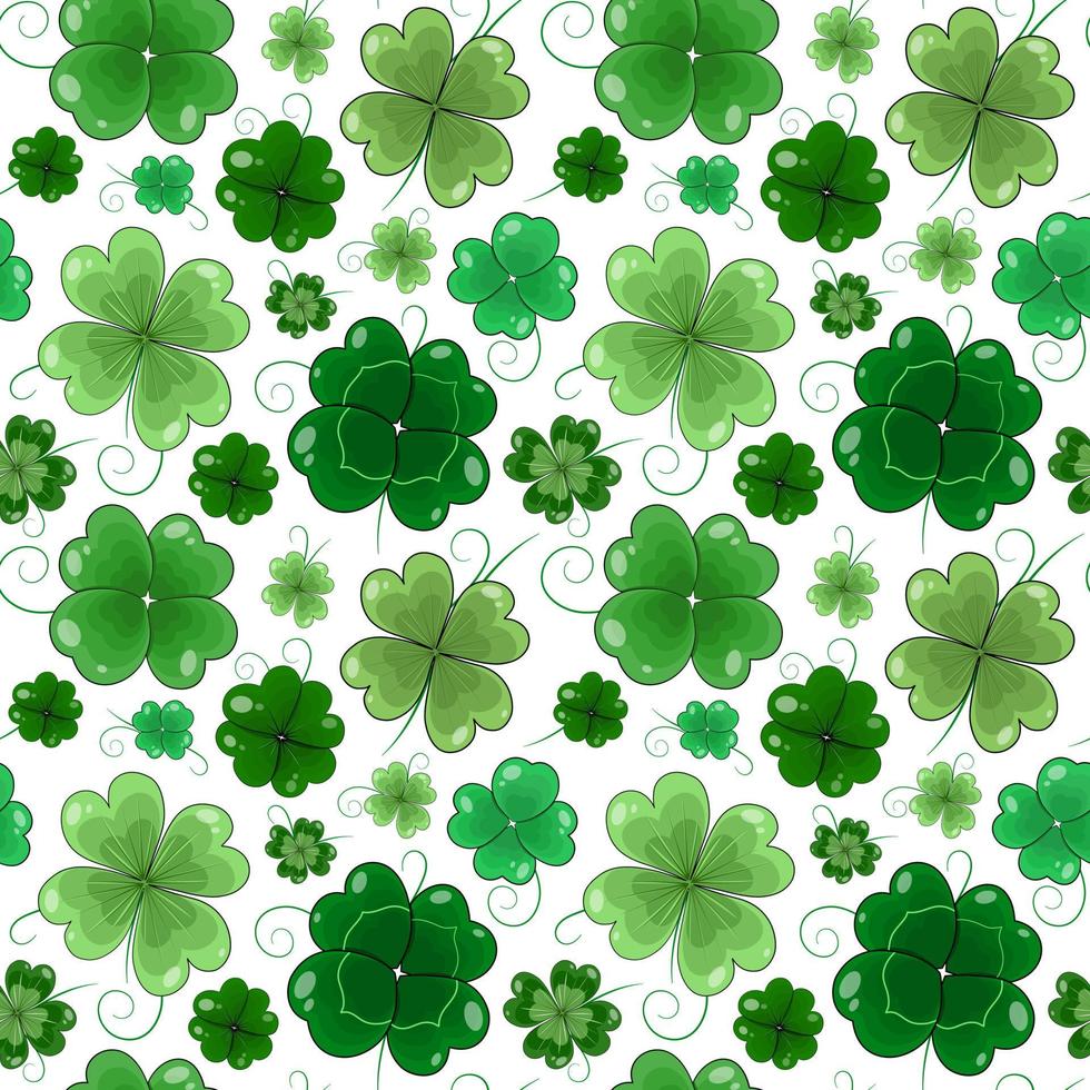 modèle sans couture de trèfle. papier numérique shamrock. jolies feuilles de trèfle vert volumineux avec des germes sur un fond transparent. vecteur