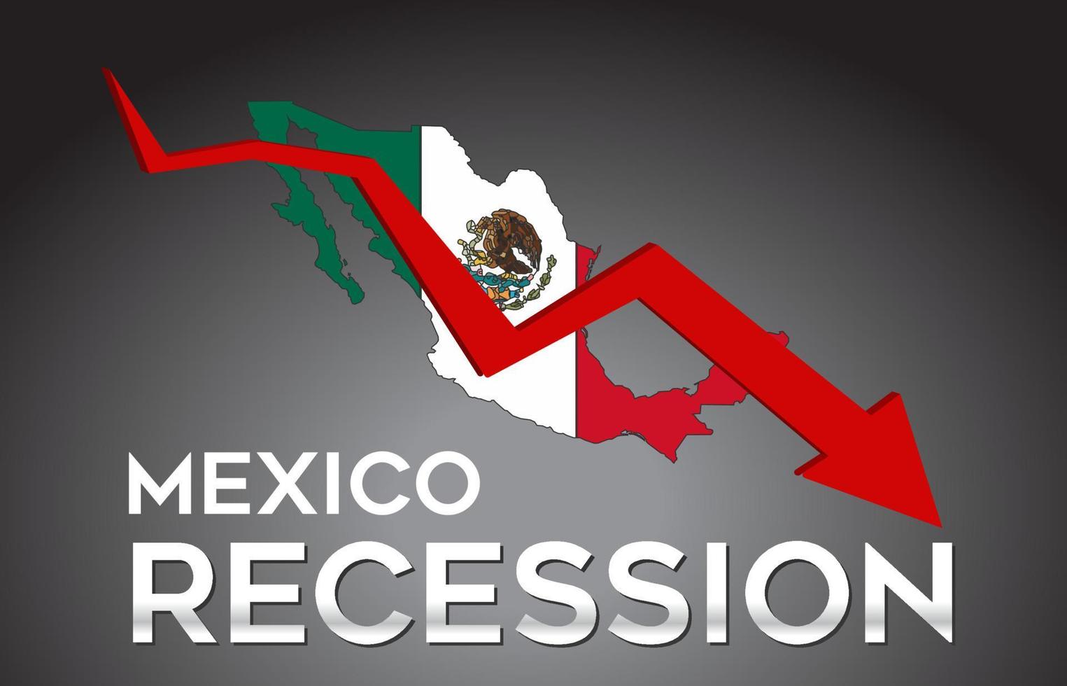 carte du mexique récession crise économique concept créatif avec flèche de crash économique. vecteur