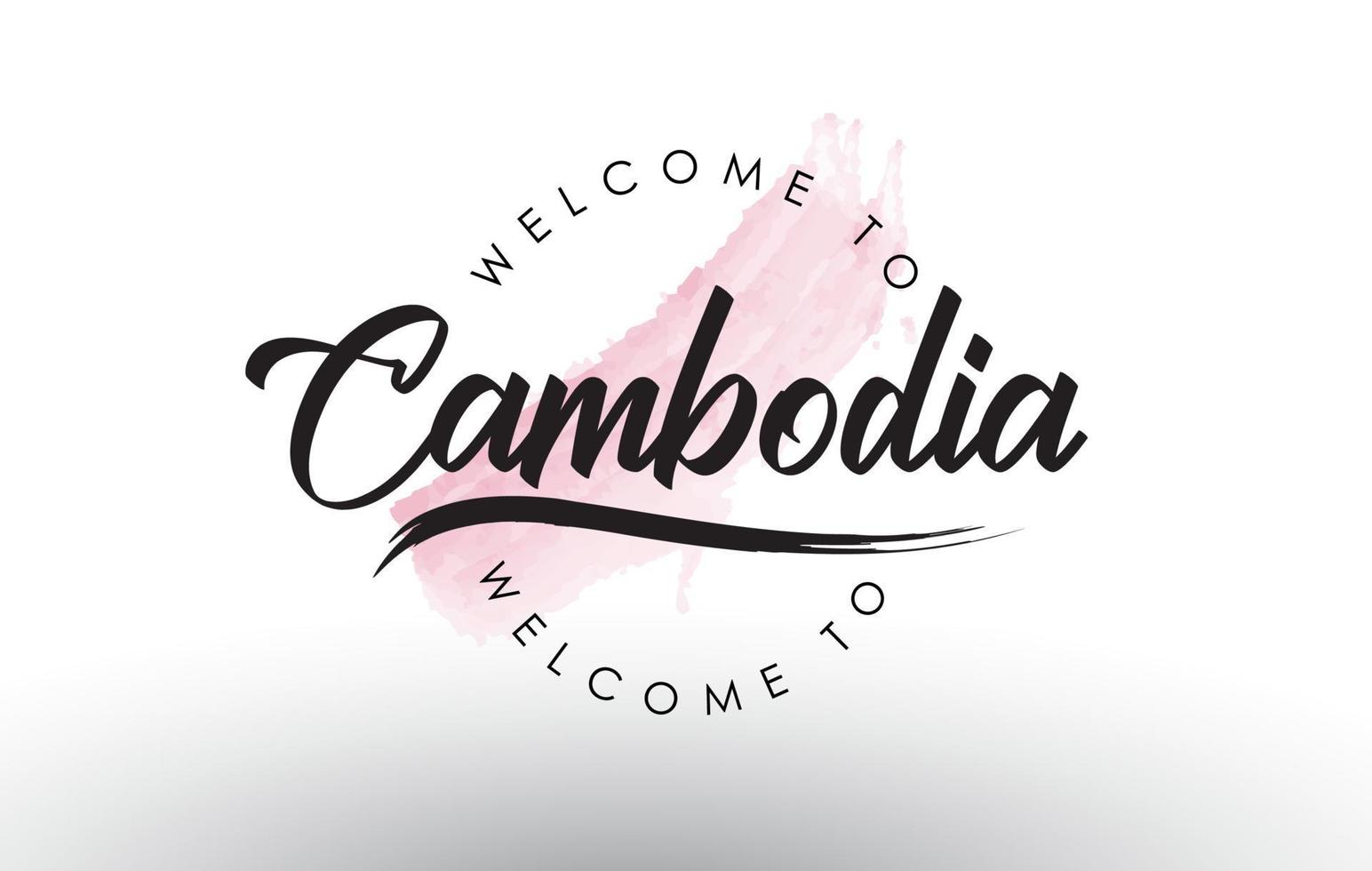 cambodge bienvenue au texte avec coup de pinceau rose aquarelle vecteur