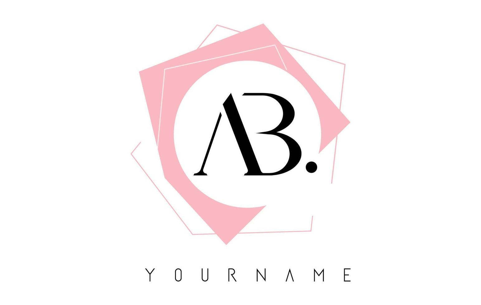 lettres géométriques ab ab avec un logo de couleur rose pastel avec des formes circulaires et rectangulaires. vecteur