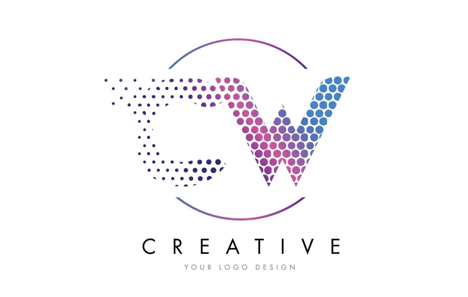 cw cw rose magenta en pointillés bulle lettre vecteur de conception de logo