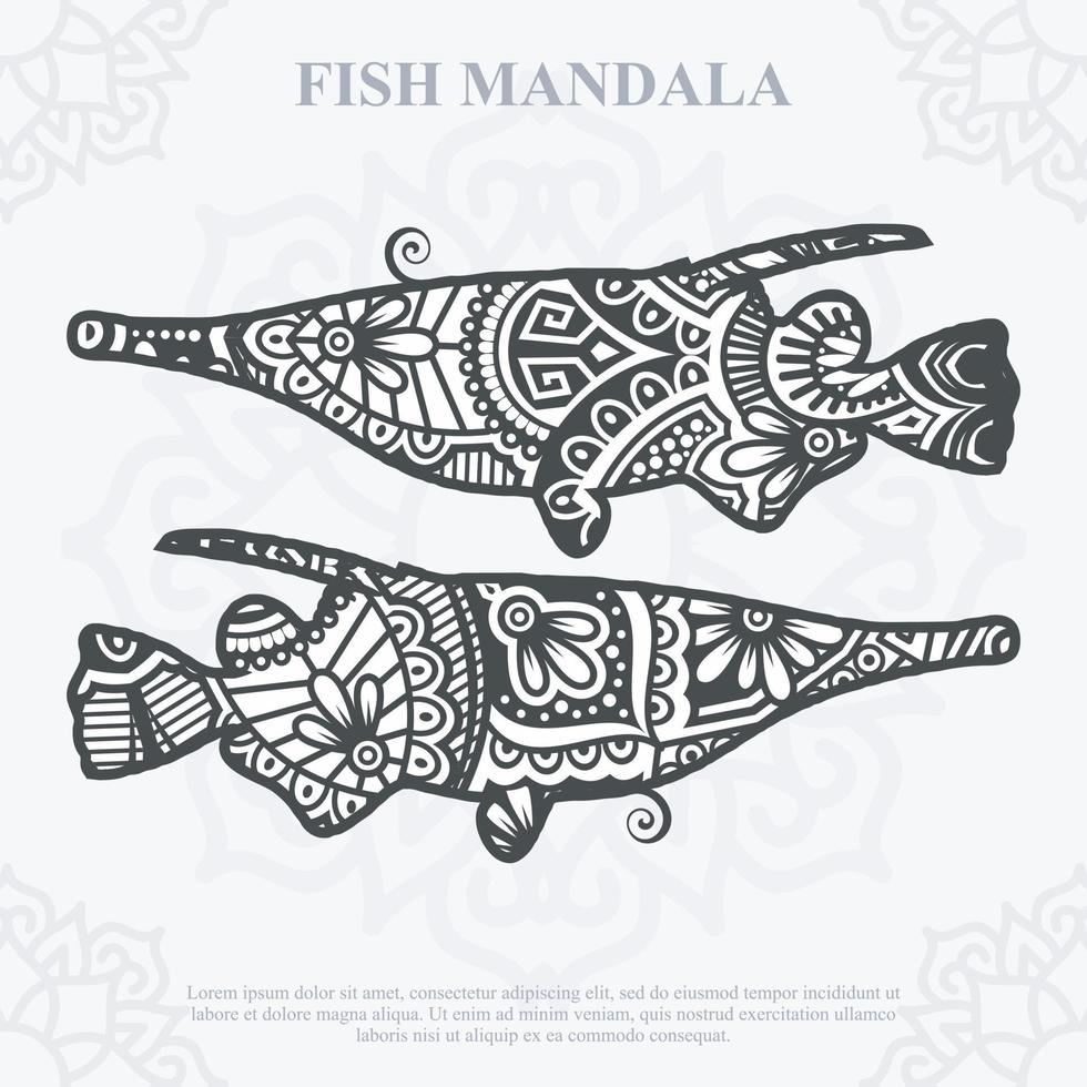 mandala de poisson. éléments de style bohème. animaux style bohème dessiné. illustration vectorielle. vecteur