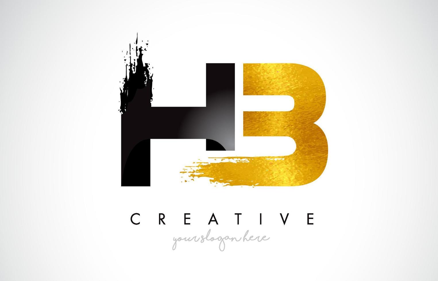 conception de lettre hb avec coup de pinceau doré noir et look moderne. vecteur