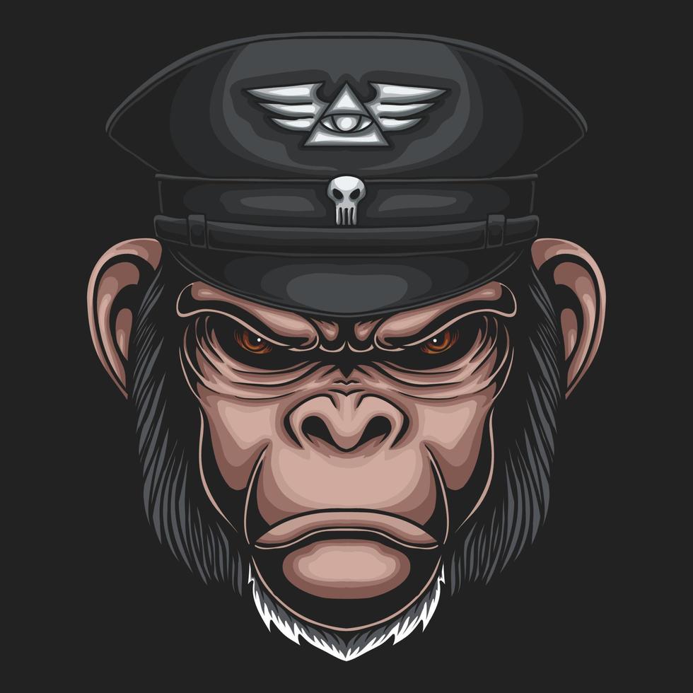 chimpanzé, porter, chapeau militaire, vecteur, illustration vecteur