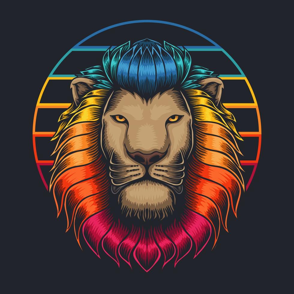 tête de lion rétro couleur des cheveux vector illustration