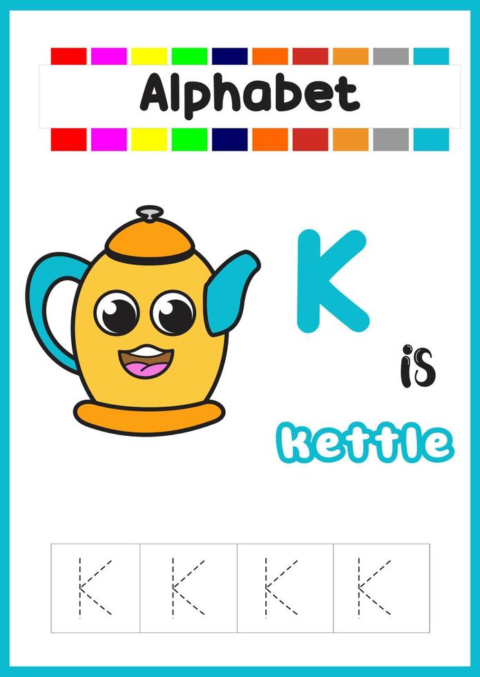 la lettre de l'alphabet k est pour la bouilloire. bouilloire mignonne. vecteur