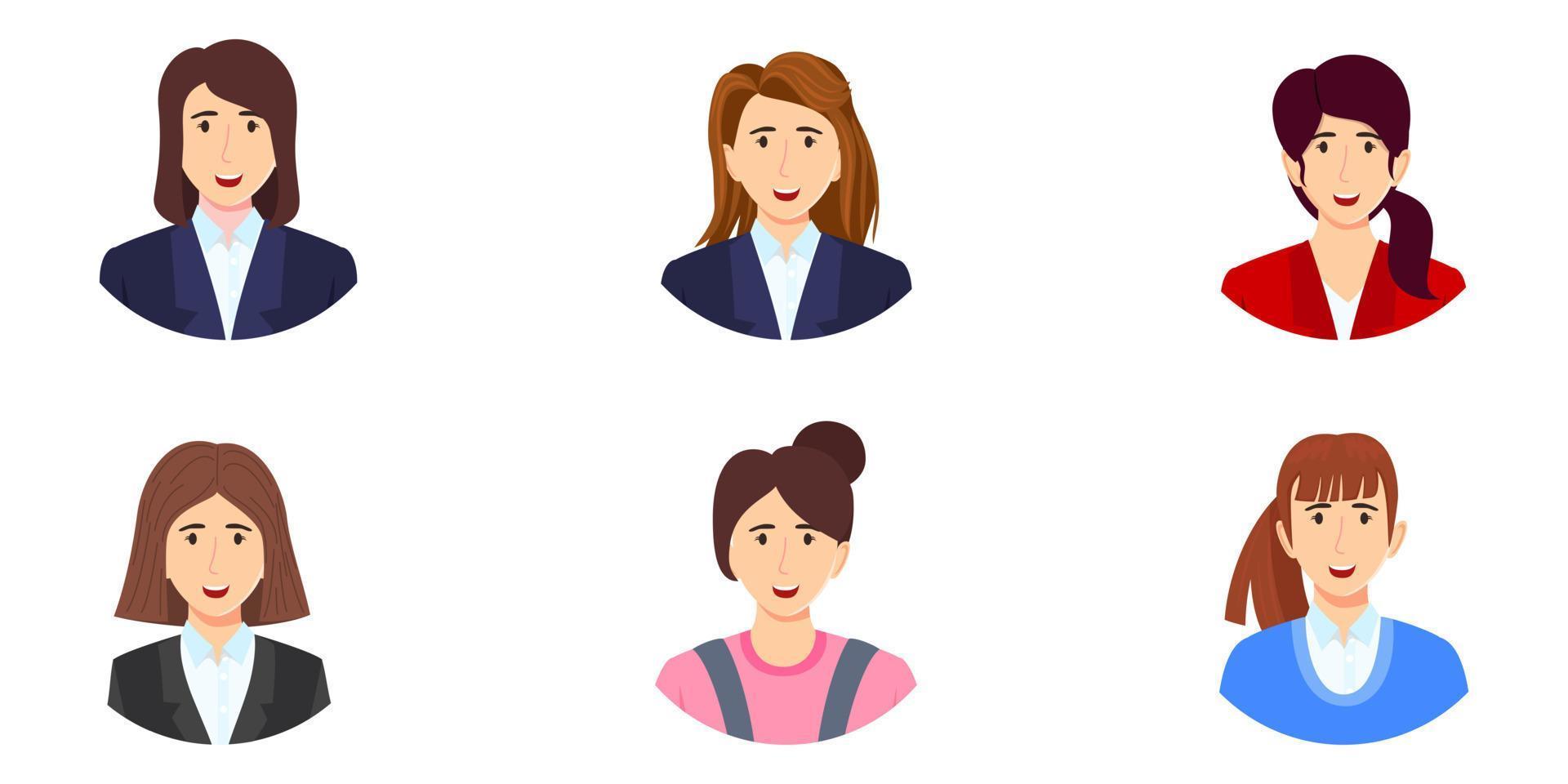 avatar de personnage de femme d'affaires serti de différentes tenues d'affaires isolées avec une forme ronde vecteur