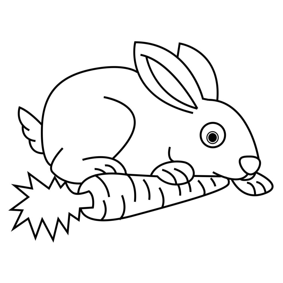 lapin mignon mangeant des carottes, vecteur de lapin, bon pour le livre de coloriage pour enfants.