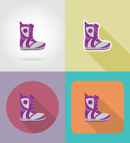 snowboard bottes icônes plates vector illustration