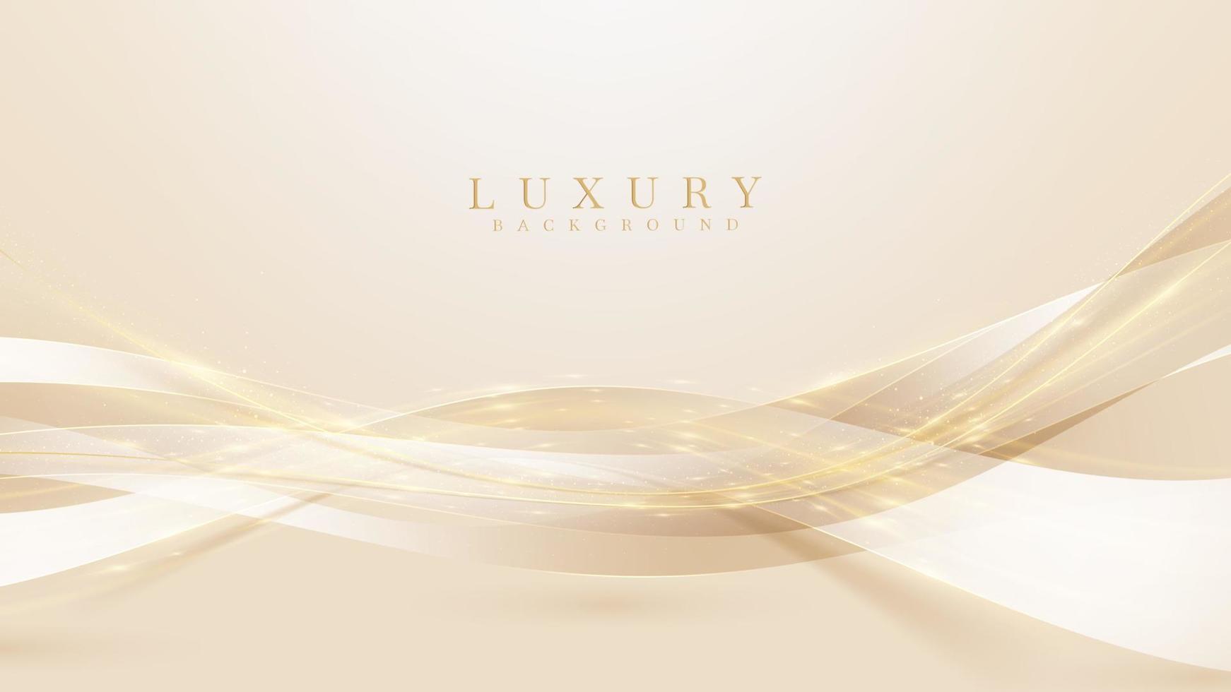 ligne de courbe dorée sur couleur crème pastel avec éléments d'effets de lumière scintillants, arrière-plan de luxe de style 3d. vecteur