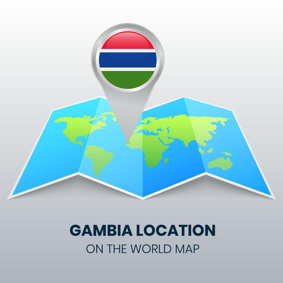 icône de localisation de la gambie sur la carte du monde, icône d'épingle ronde de la gambie vecteur